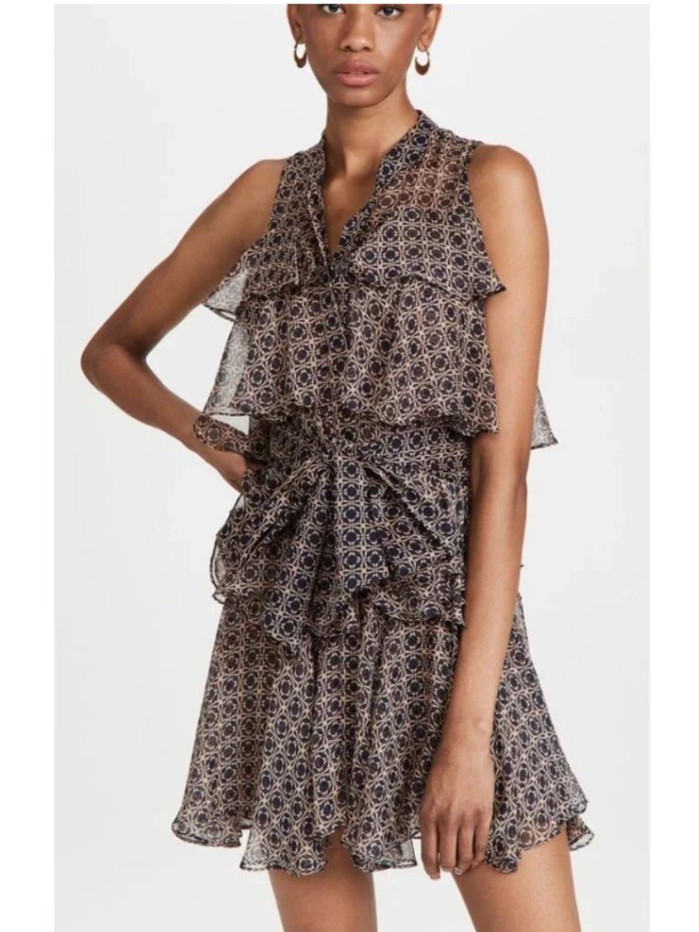 Misa Los Angeles Emogene Geo Mini Tiered Dress Size M
